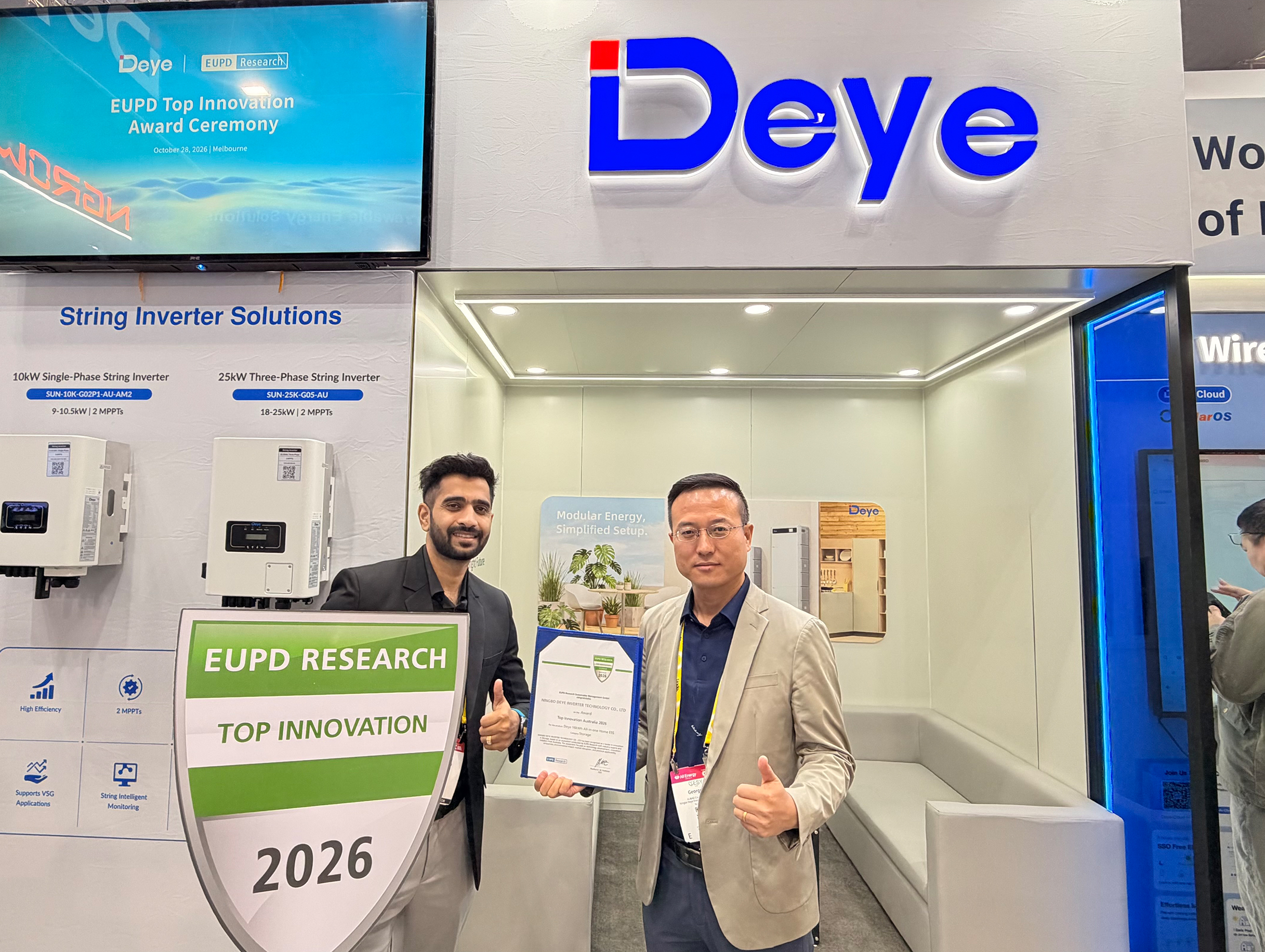 Deye 16kWh All-in-One Home ESS Receives EUPD Top Innovation Award at All Energy Australia 2026